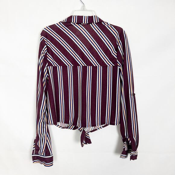 Passport Tie Front Button Down Striped Top Size XS - Picture 6 of 9